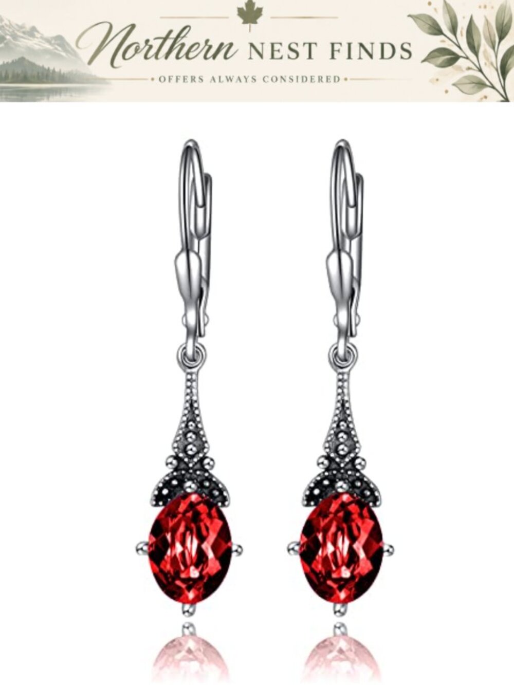 Sterling Silver Leverback Dangle Earrings with Oval Simulated Birthstone Crystal